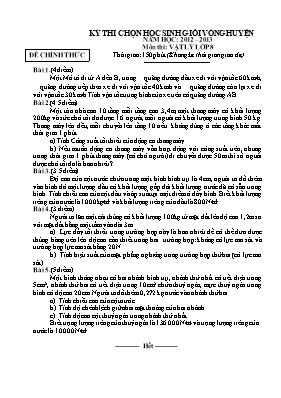 Đề thi chọn học sinh giỏi vòng huyện môn Vật lý Lớp 8 - Năm học 2012-2013 (Có đáp án)